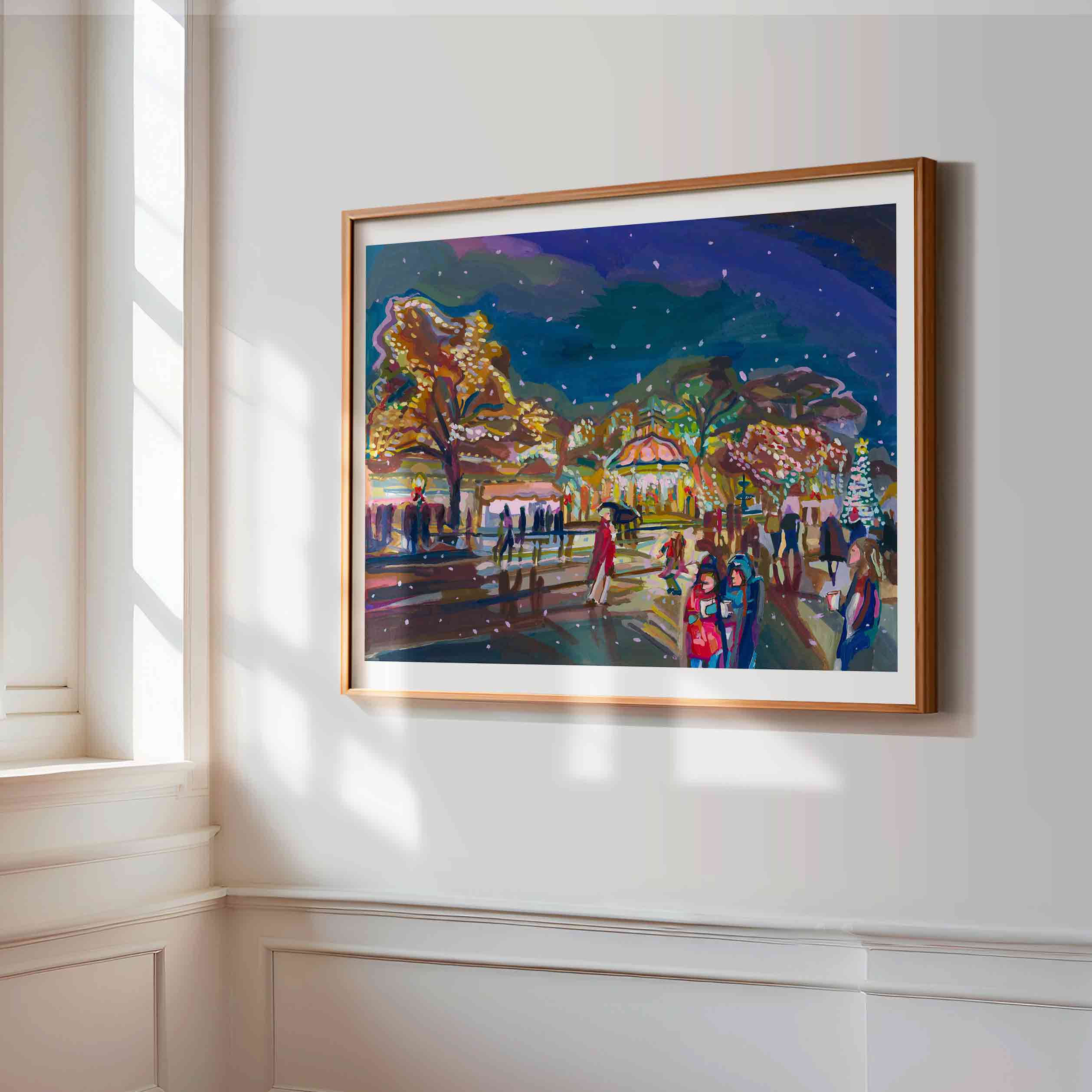 Wassailfest New Braunfels Print of Dreamy Night Painting of Christmas Lights in Texas Hill Country