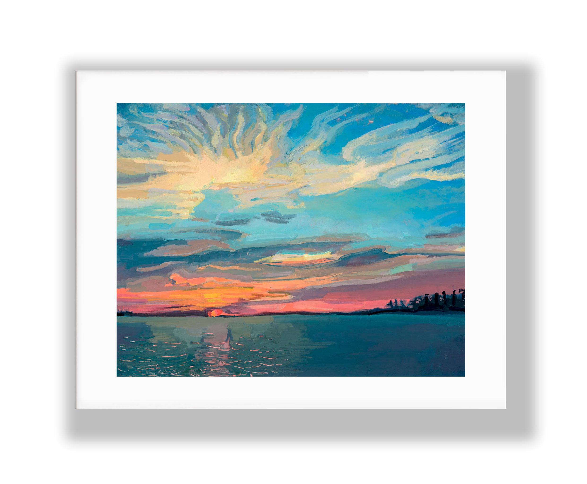 Sunset Lake Art Print of original painting of Lake O'the Pines