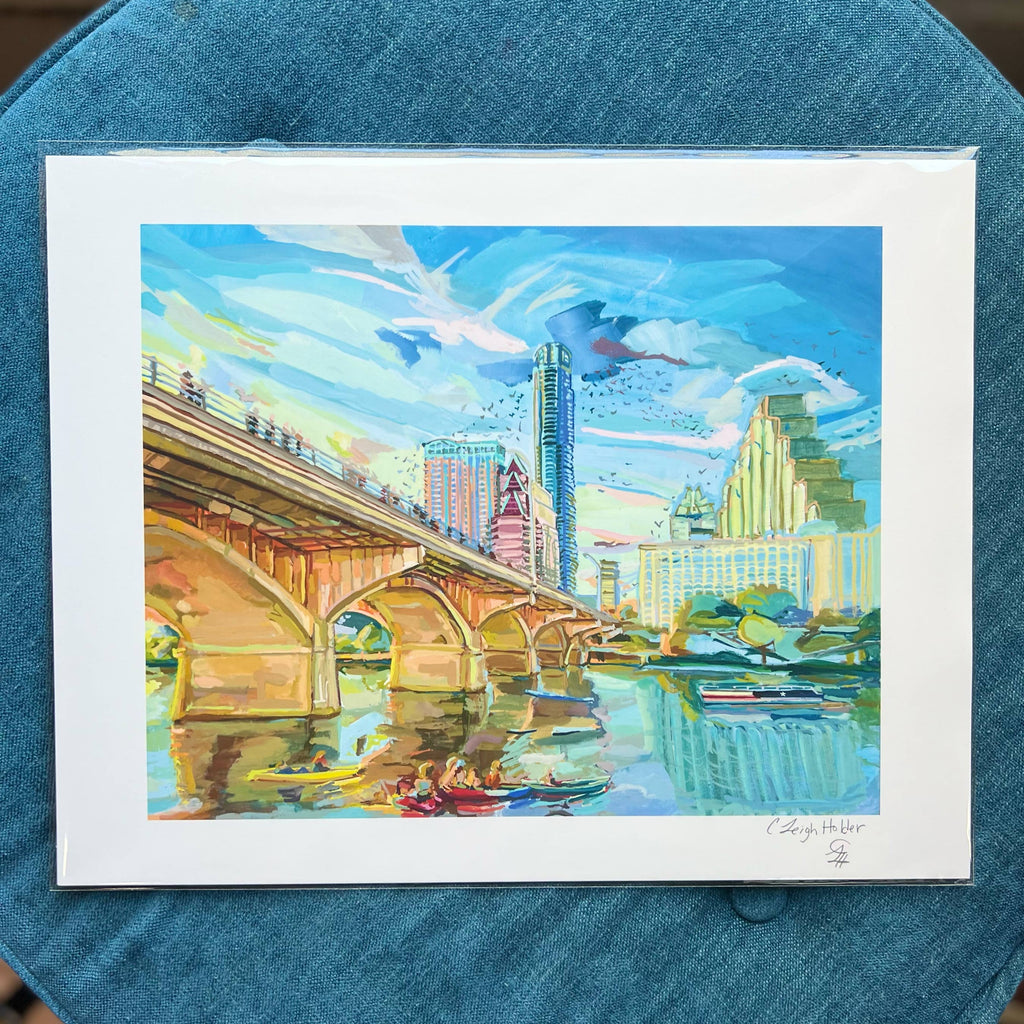 Impressionistic Austin art print from gouache painting of Austin skyline by Courtney Holder