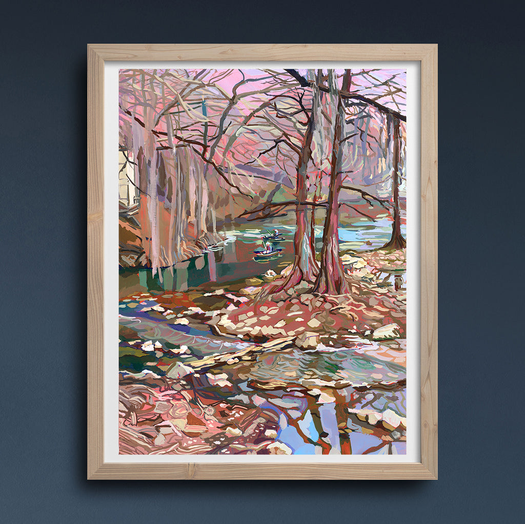 Large Texas River Art Print of the Guadalupe River | Texas Landscape Print of Original Gouache Painting | Gruene Texas | 30x40 Gallery Wall Art