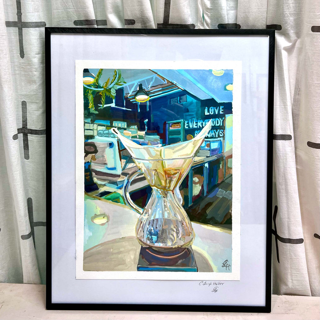 Chemex at Mudleaf, Original Gouache Painting on Paper, Still Life for Coffee Lovers