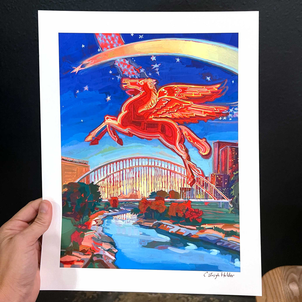 Dallas Pegasus art print over Trinity River