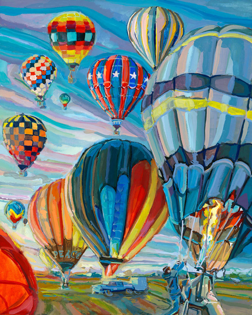 Plano Balloon Festival, Hot Air Balloon Art Print, Retro Colorful Balloon Archival Print, Nursery Wall Art