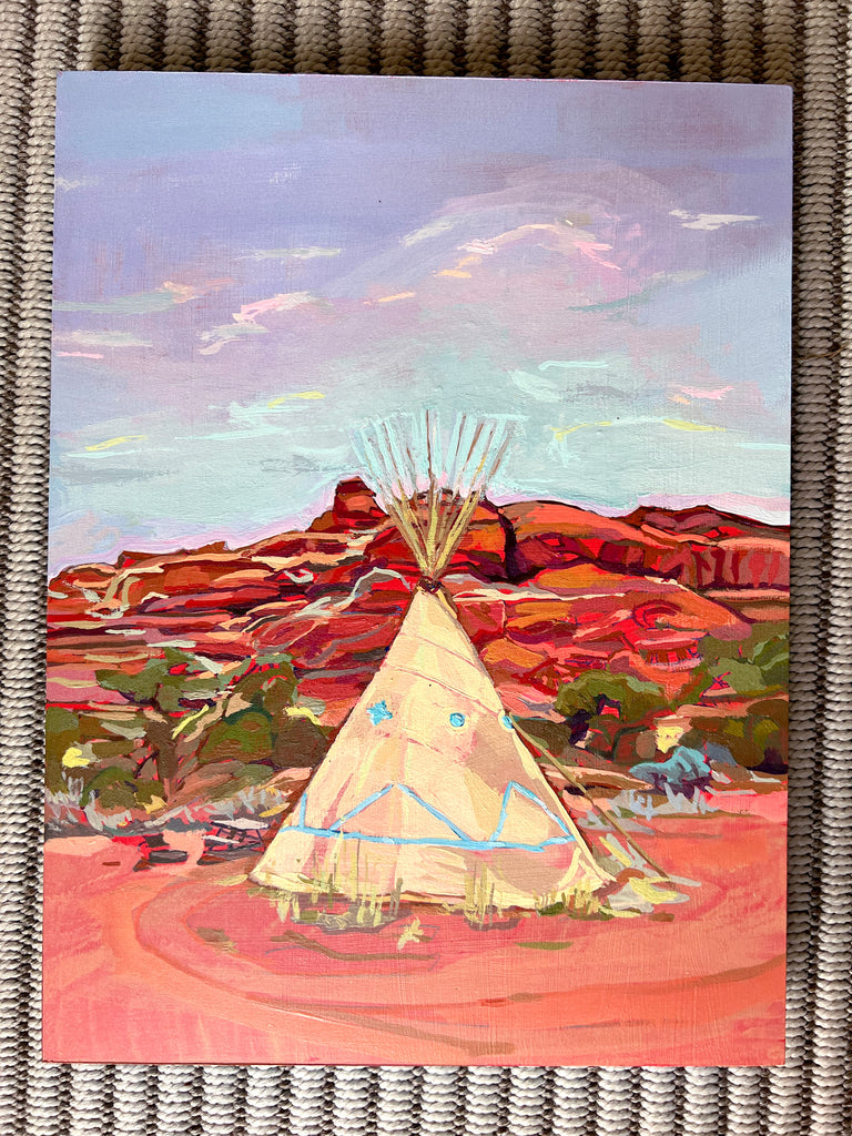 Teepee Original Small Painting | Desert New Mexico Art | Southwestern Decor | NM Wall Art | Modern Desert Landscape | Red Rock Mountains