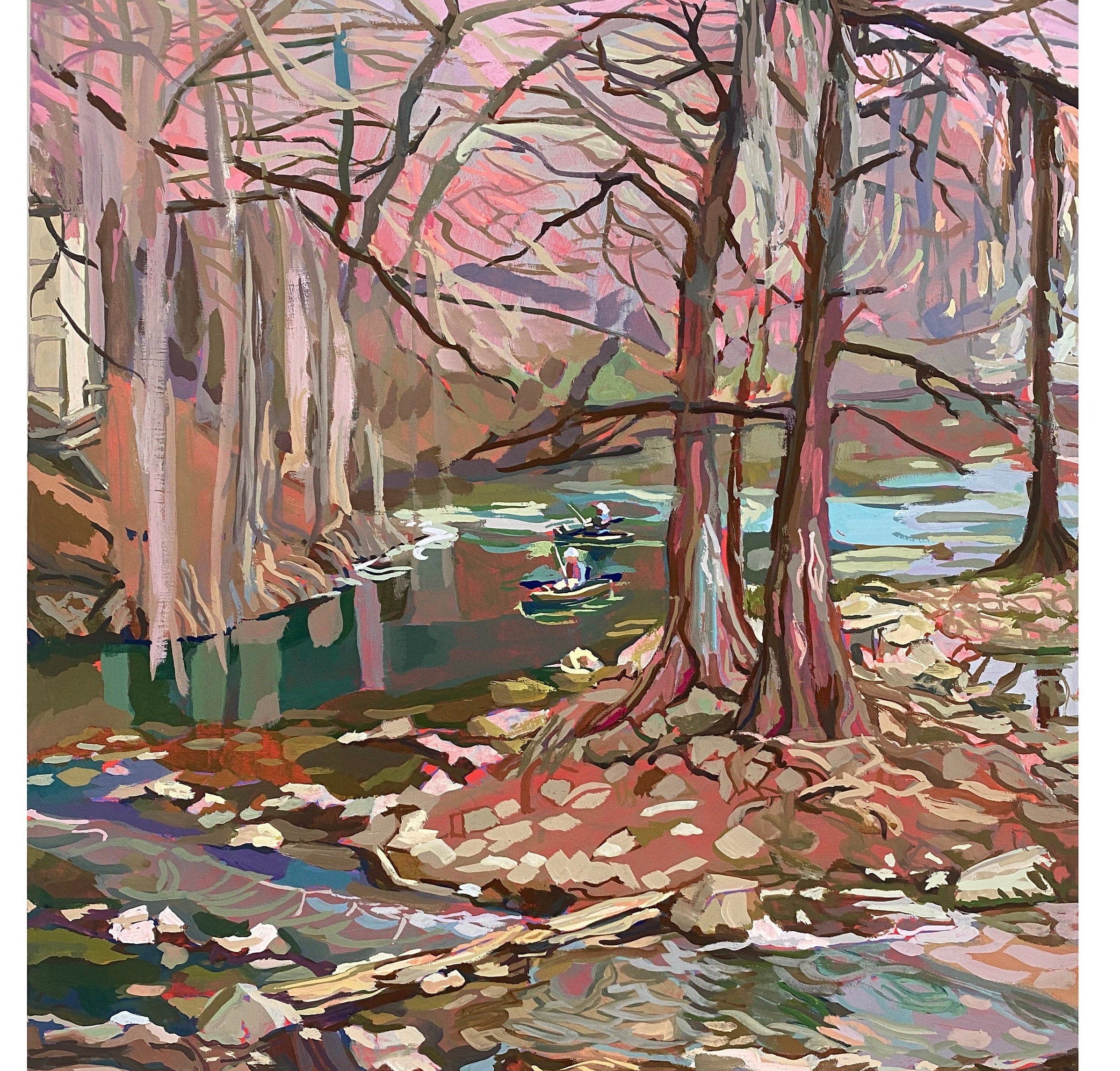 Large Texas River Art Print of the Guadalupe River | Texas Landscape Print of Original Gouache Painting | Gruene Texas | 30x40 Gallery Wall Art