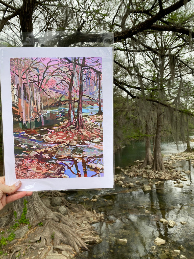 Guadalupe River Austin Art | archival print of my original painting of the Texas Hill Country in Gruene Texas, Texas Art for Outdoor Lovers
