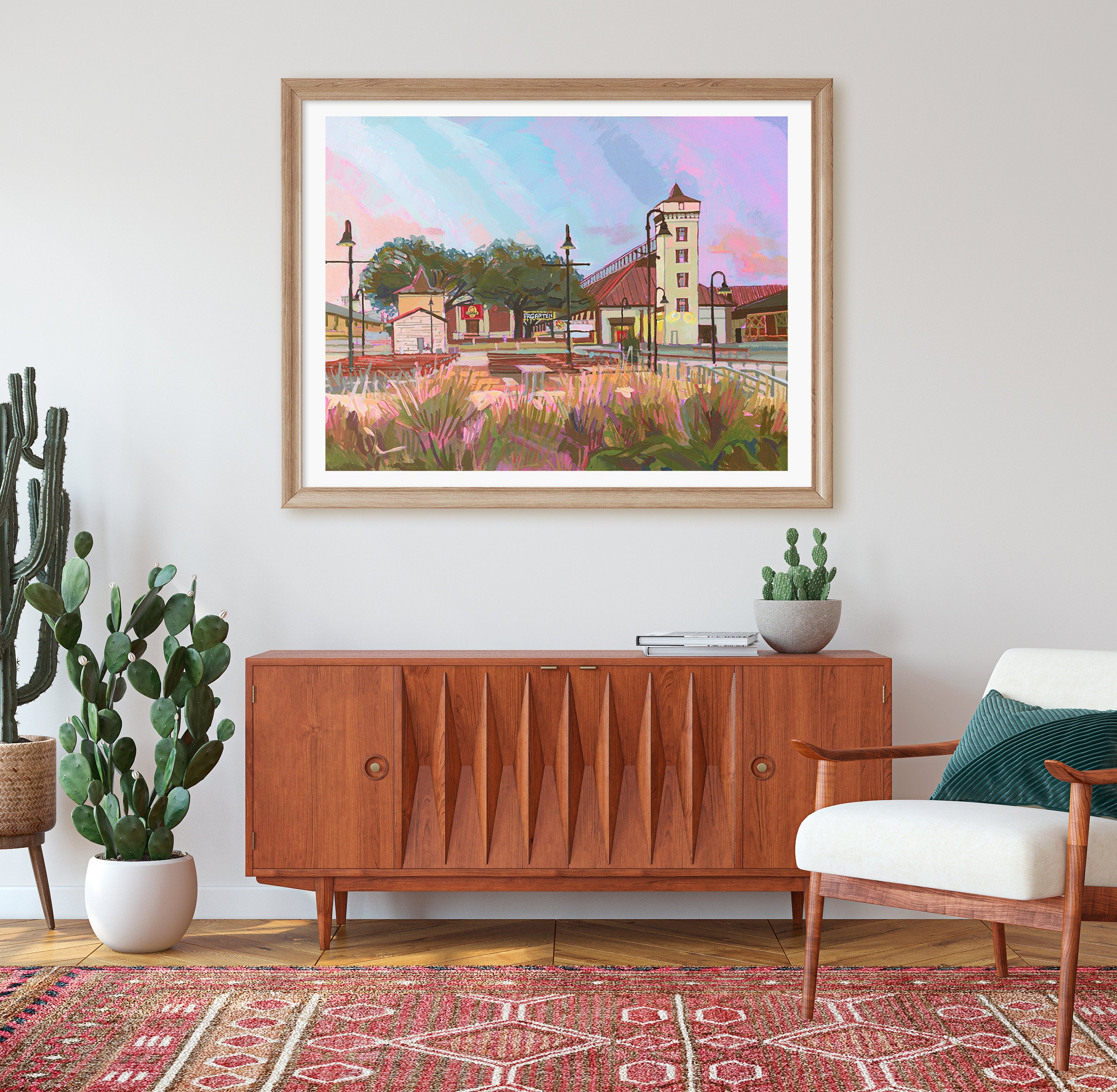 Large Wurstfest New Braunfels Painting of Biergarten in Texas Hill