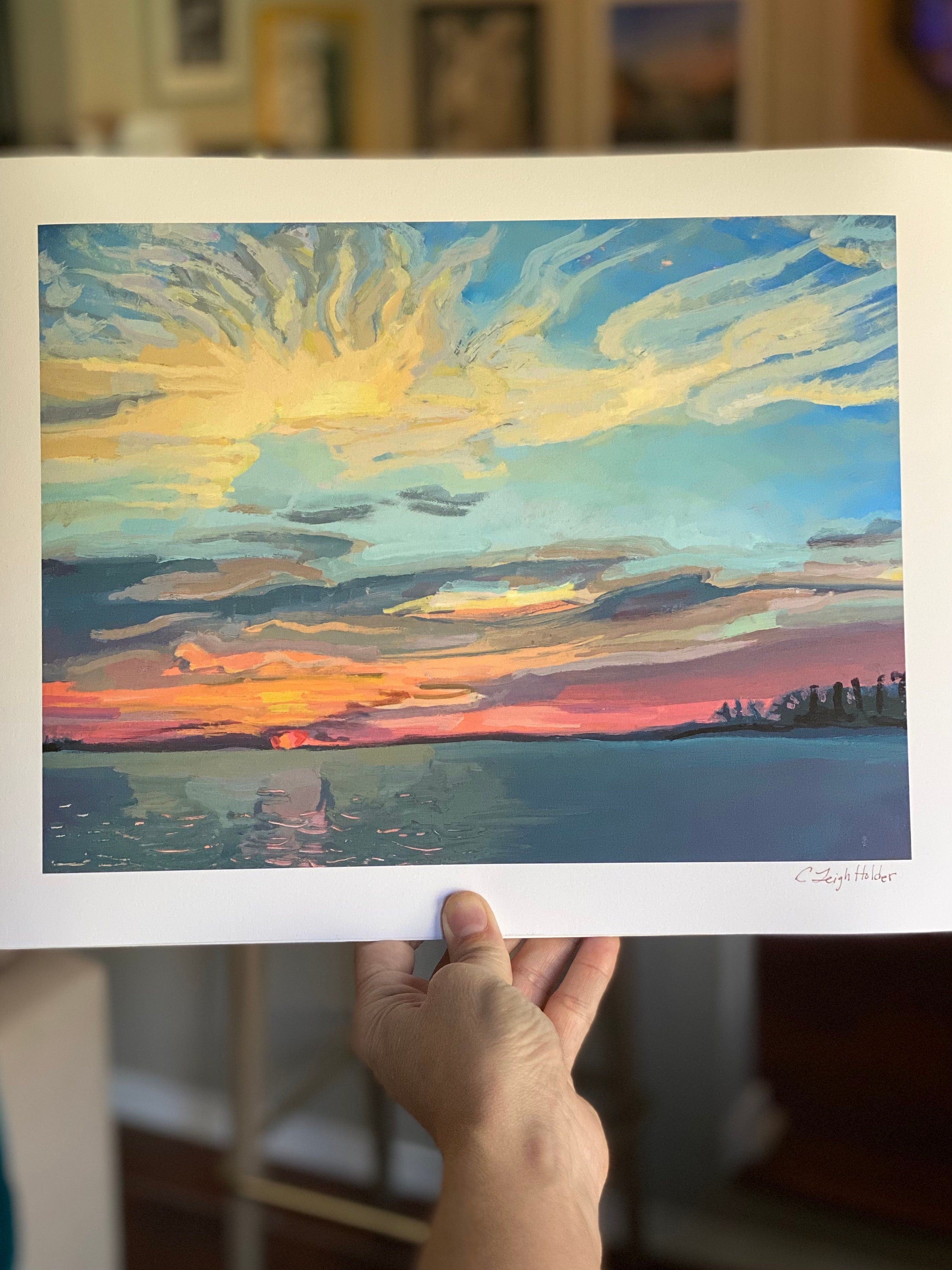 Sunset Lake Art Print of original painting of Lake O'the Pines