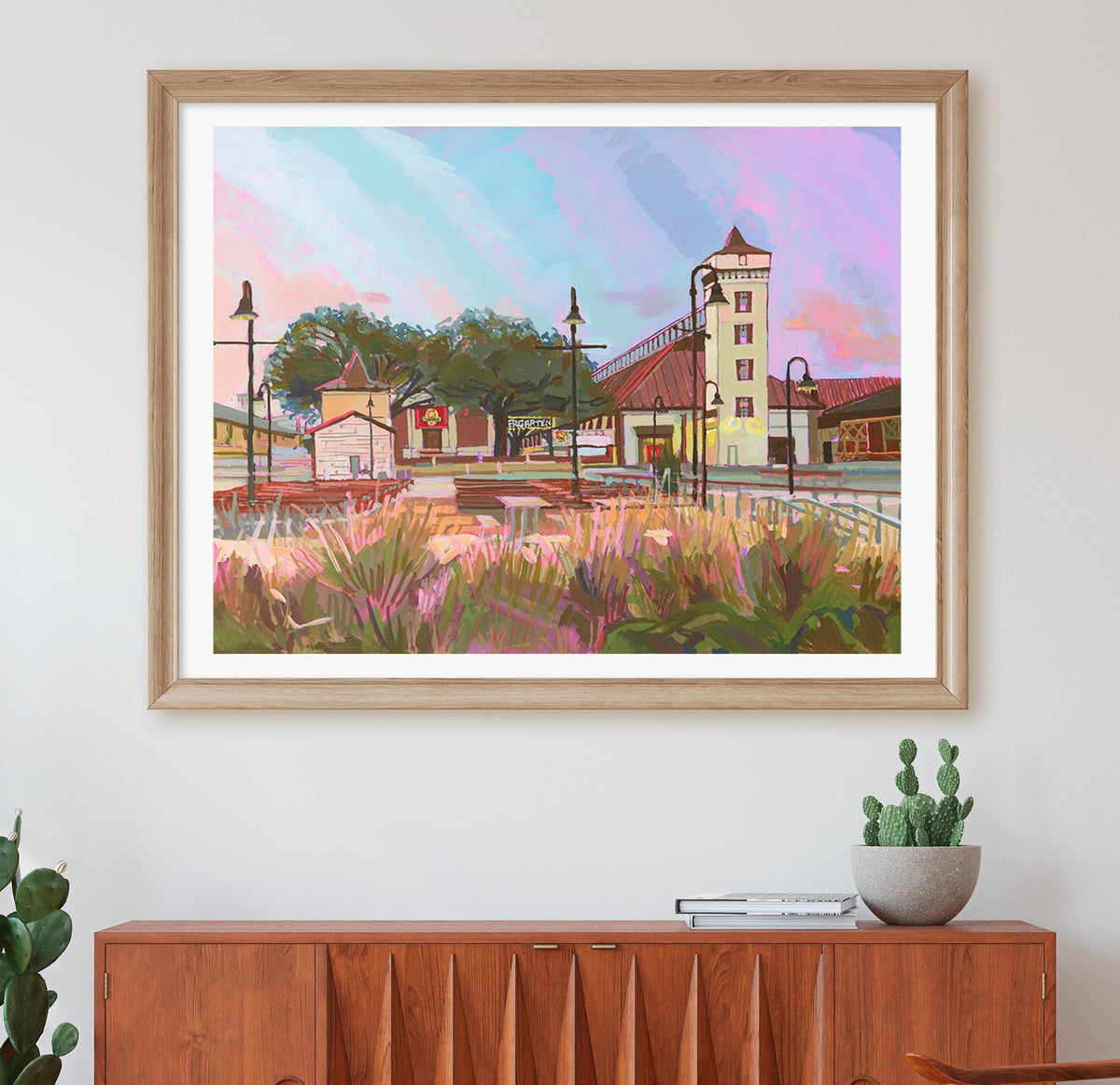 Large Wurstfest New Braunfels Painting of Biergarten in Texas Hill Country, Hand-Signed Fine Art Print