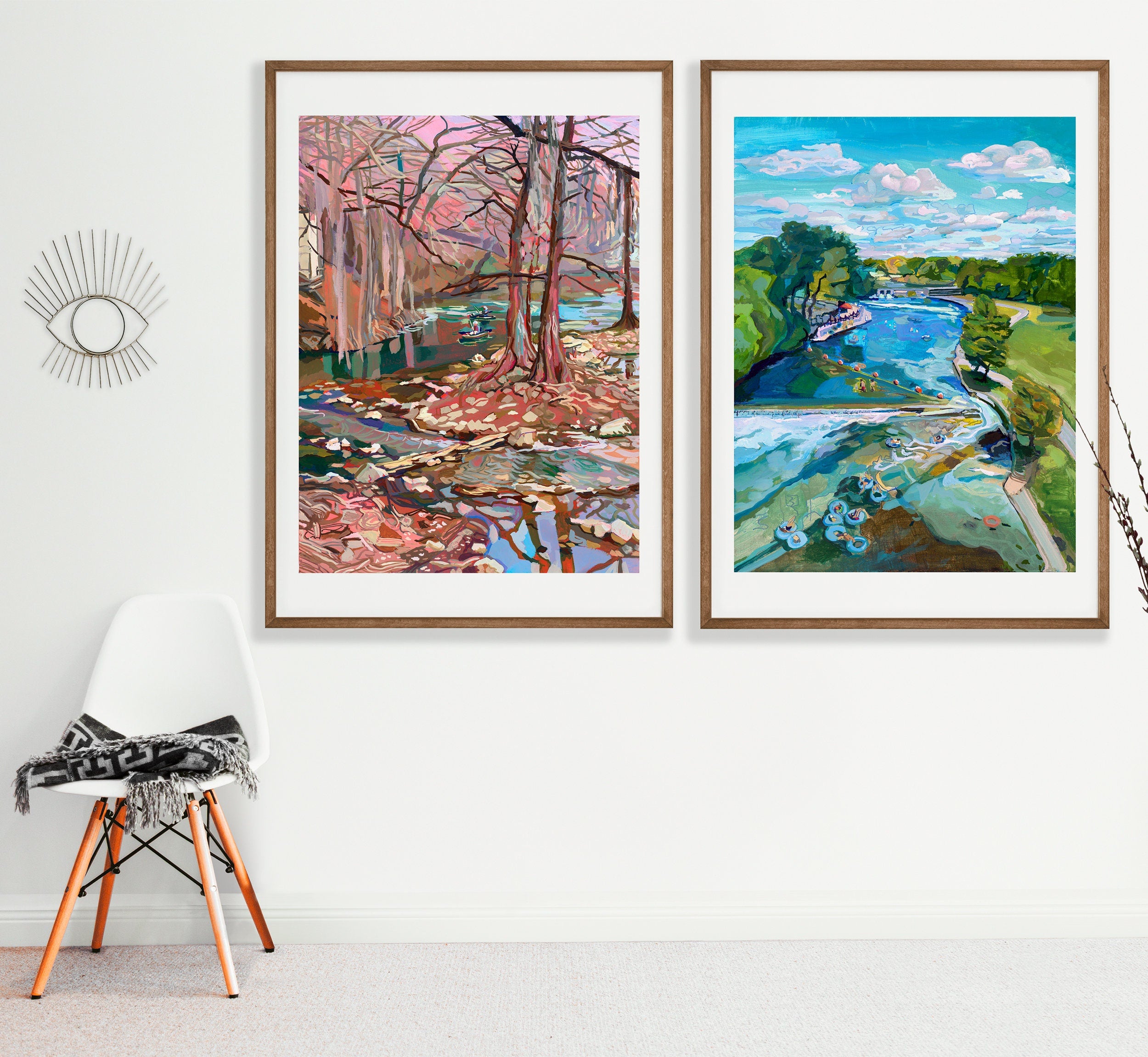 Large Texas River Art Print of the Guadalupe River | Texas Landscape Print of Original Gouache Painting | Gruene Texas | 30x40 Gallery Wall Art