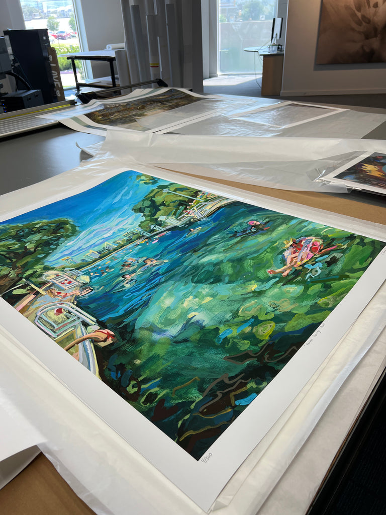 Austin Art Print - Barton Springs Pool at Zilker Park - Archival print of original Austin painting
