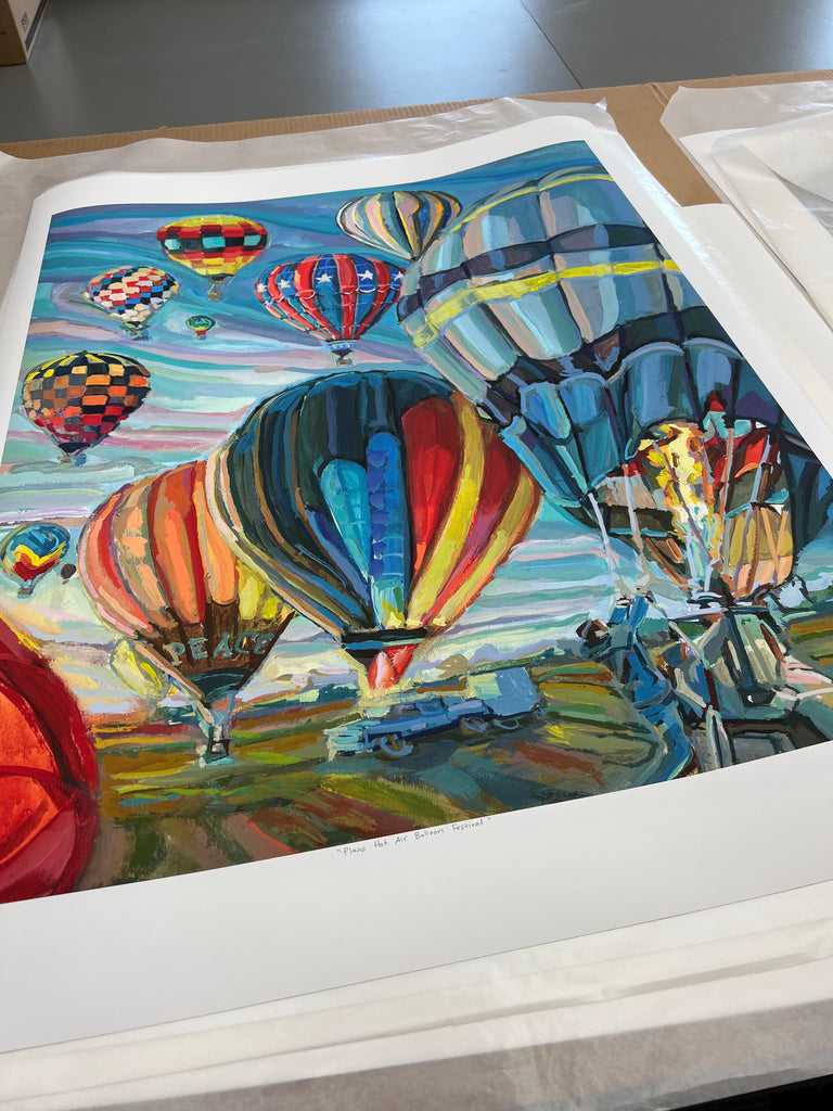 Plano Balloon Festival, Hot Air Balloon Art Print, Retro Colorful Balloon Archival Print, Nursery Wall Art